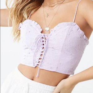 Forever21 | Lilac Floral Eyelet Lace-Up Crop Top